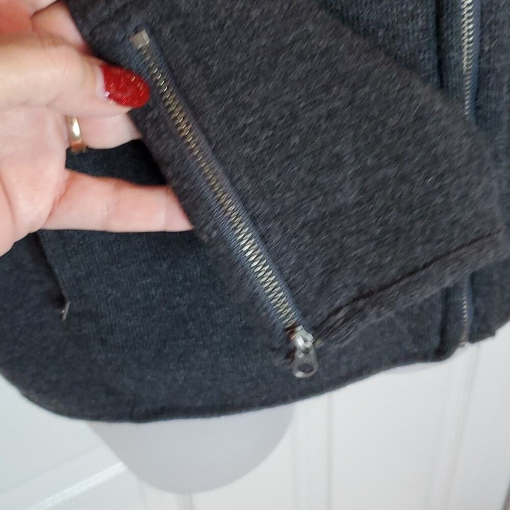 Adrienne Vittadini Black Charcoal Knit Wool Asymmetric Zip Moto Jacket SZ S - Picture 5 of 9